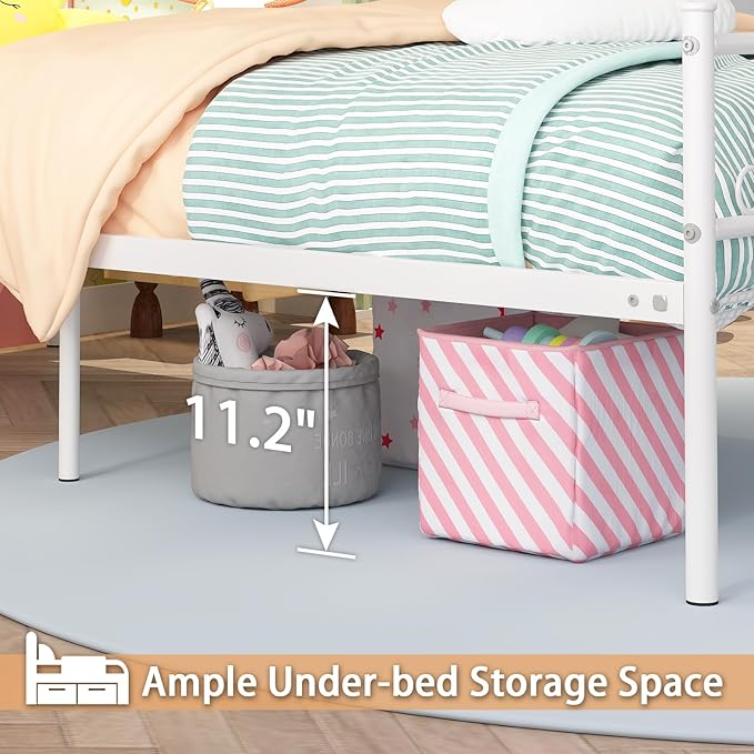Weehom Twin Size Bed Frame with Headboard No Box Spring Needed Platform Single Bed for Kids, White