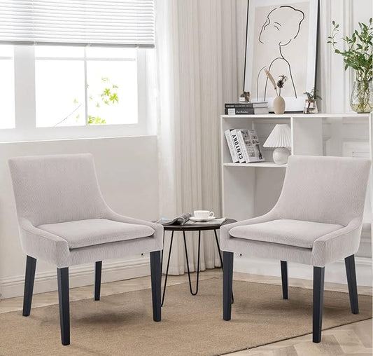 COLAMY Modern Dining Chairs Set of 2, Upholstered Corduroy Accent Side Leisure Chairs with Mid Back and Wood Legs for Living Room/Dining Room-Beige