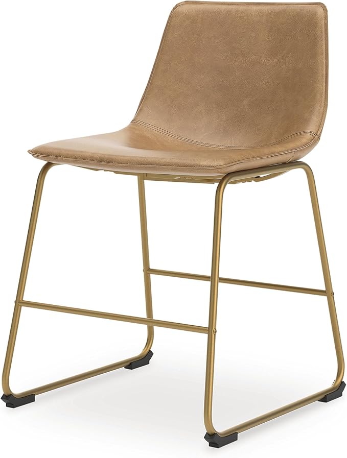Signature Design by Ashley Lexadine Contemporary Upholstered Faux Leather Dining Chair, Set of 2, Light Brown & Gold