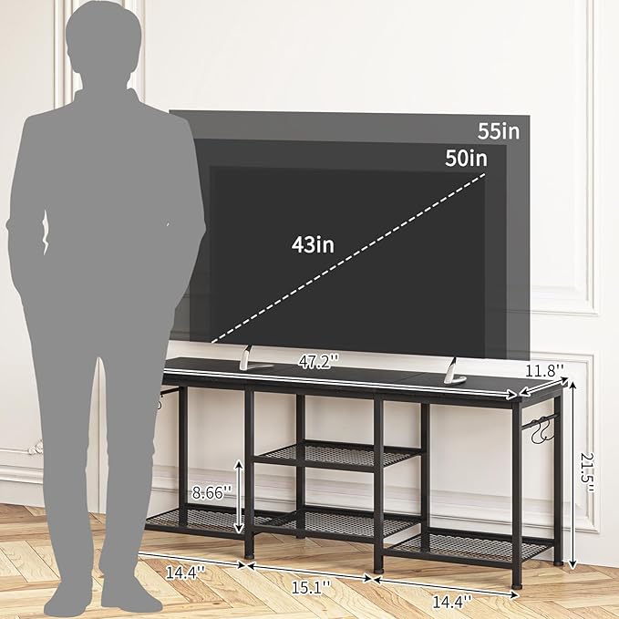 YGEOMER TV Stand for Living Room Entertainment Center for TVs Up to 55 Inches, TV Media Console Table Television Stands for Bedroom, Black