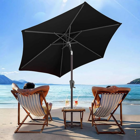 7.5FT Outdoor Patio Umbrella - Table Umbrella Waterprool UV Protection, Sombrillas de Patio with Push Button Tilt, Sun Umbrella for Pool, Porch, Garden, Deck, Backyard (Black)