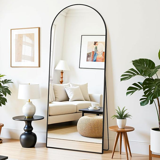 Floor Mirror 58"×18" inch Standing Full Length Mirror with Stand Black, Clear Glass, Arched Oval Framed for Wall Bedroom Big Living Room Modern Decor