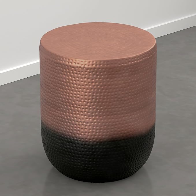 SIMPLIHOME Nova Metal Table - 19 inch Wide Round Iron Accent Table in Penny Ombre, Boho Drum Side Table for Living Room or Office with Distinctive Textured Finish, Assembled