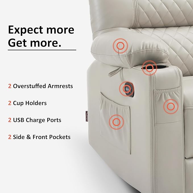 MCombo 56.3" Zero Gravity Power Loveseat Recliner with Heat and Vibration Massage, Reclining Loveseat Sofa with USB Ports, Cup Holders for Living Room, Faux Leather PR622Sets (Light Grey)