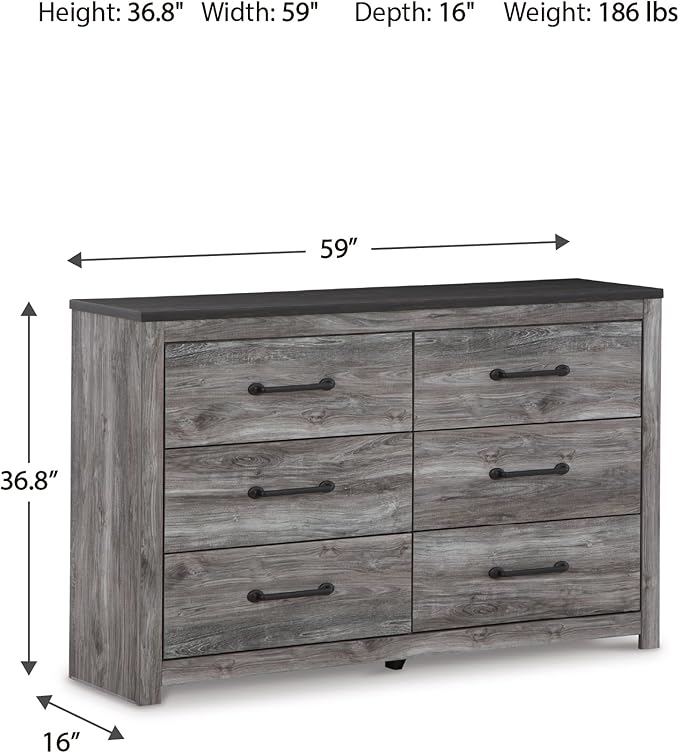 Signature Design by Ashley Bronyan Contemporary 6 Drawer Dresser, Gray