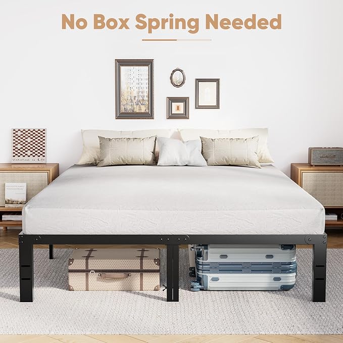 DUMOS King Size Bed Frame - Metal Platform Bed Frames Mattress Foundation with Steel Slat Support, No Box Spring Needed, Storage Space Under Base, Easy Assembly, Black