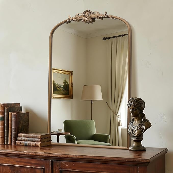 Besdomus Antique Gold Arched Mirror: 24"x36" Large Arch Gold Vintage Wall Mounted Mirror - Traditional Ornate Home Decor for Entryway/Fireplace/Bathroom/Bedroom - Idea for Fashion-Conscious
