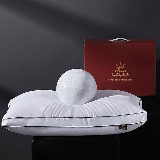 L LOVSOUL Goose Feather Down Pillow Queen Size of 1,Ultra Soft 100% Organic Cotton Fabric, 700TC,800 Fill Power, Luxury Hotel Collection Bed Gusseted Pillows for Back, Stomach or Side Sleepers