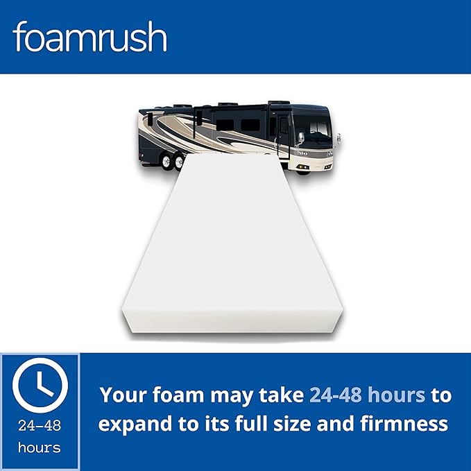 FoamRush 6-Inch Bunk (48" x 72") High Density Foam RV Mattress Replacement, Firm, Pressure Relief, Travel Camper Trailer Truck, Made in USA, CertiPUR-US Certified, Cover Not Included