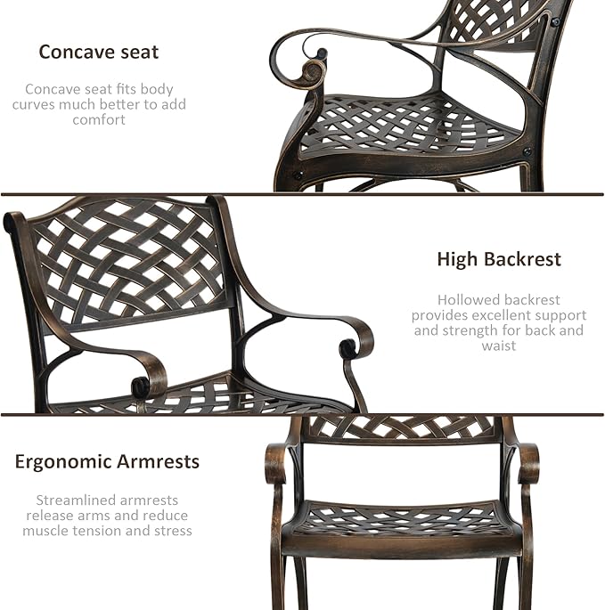 Cast Aluminum Patio Chairs of 2, Outdoor Dining Chairs Set, Aluminum Patio Chairs with Armrest for Garden, Backyard, Poolside, Balcony