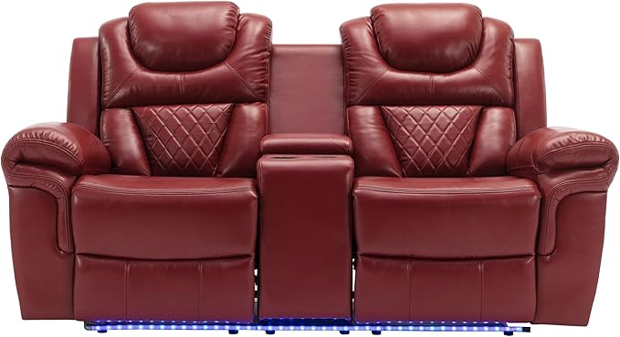 ERYE 73-Inch Oversized Manual Reclining Sofa with LED Strip and Cupholders for Living Room Home Theater, Multifunctional Faux Leather Loveseat Manual Recliner Couches | Storage Console, Cup Holder, LED Light Strips