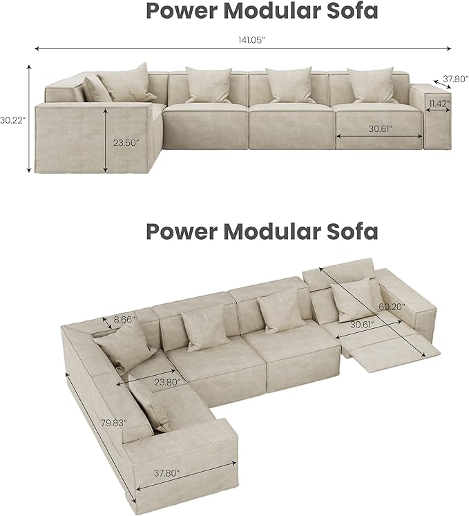 141" Power Sofa L-Shaped Couch,Modular Sectional Couches for Living Room,Modern Large Sofa with Recliners,Comfy Velvet Cloud Couch with Deep Seat,Pet Friendly for Home Office(Beige)