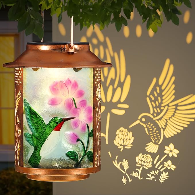 Hummingbird Solar Lanterns Outdoor Waterproof,Birthday Gifts for Women Mom Grandma Garden Decor,Hanging Solar Lights Wall Mount Decorations for Yard,Front Porch,Patio,Lawn Pathway Landscape