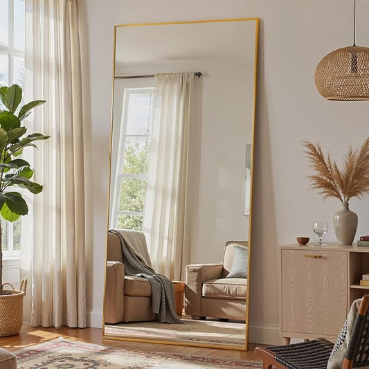 Full Length Mirror, 76"x34" Full Body Mirror, Floor Mirrors with Stand, Body Mirrors Standing Hanging Leaning Against Wall,Aluminum Frame Mirrors for Bedroom Cloakroom,Living Room,Gold