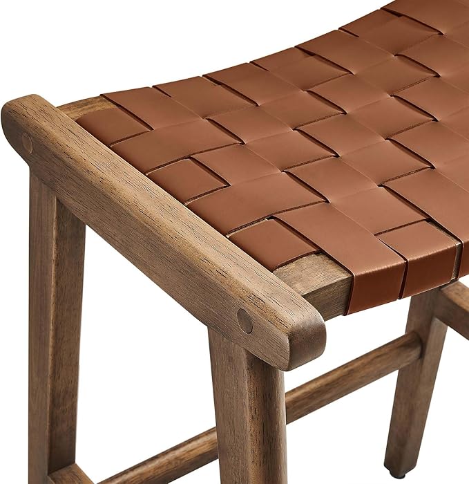 Modway Saoirse Faux Leather Wood Counter Stool - Set of 2 in Walnut Brown