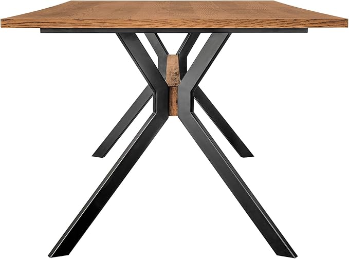 Armen Living Nevada Rustic Oak Wood Trestle Base Dining Table in Balsamico
