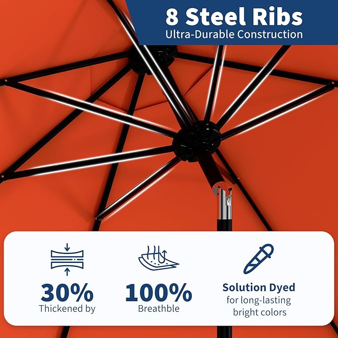 Garvee 10FT Patio Umbrella - Outdoor Table Umbrella with Crank Lift & Push Button Tilt - Market Umbrella 8 Sturdy Ribs UV Protection for Pool, Deck, Yard, Garden - Orange