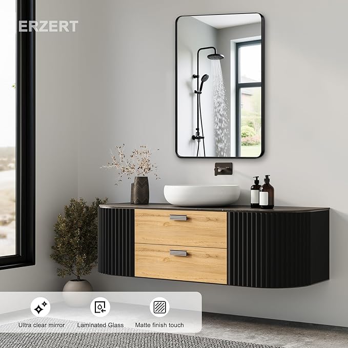 Bathroom Mirrors for Over Sink,1Pcs 24x36Inch Vanity Mirrors for Wall,Black Metal Frame Rectangle Mirrors for Bathroom Farmhouse Restroom,Hangs Horizontally or Vertically