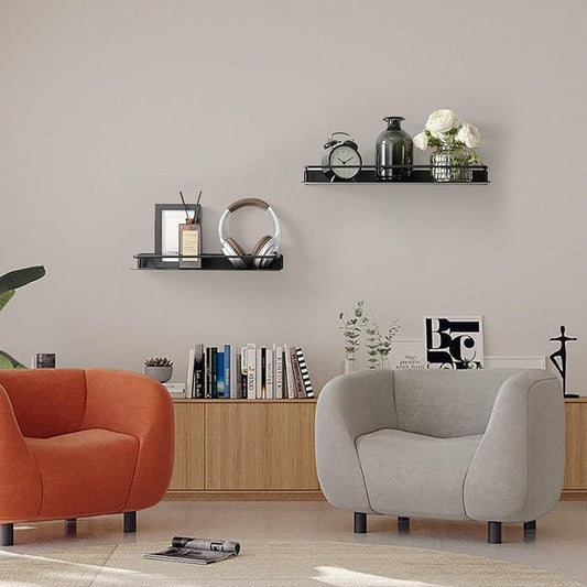 Small Shelf for Wall, Small Floating Shelf, Black Wall Shelves, Metal Bathroom Shelves, Metal Floating Shelves for Bathroom Bedroom Kitchen (Black, 8Inch)