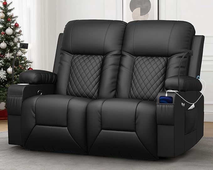 YONISEE Loveseat Recliner, Loveseat Recliner Sofa with Storage, Recliner Chair with USB Ports, 2 Cell Phone Holders, Cup Holder, Loveseat Couch for Living Room Home Theater Seating