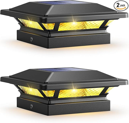 SIEDiNLAR Solar Post Cap Lights 16 LEDs 2 Modes 3.5x3.5 4x4 Wooden Vinyl Post Light Waterproof Outdoor for Fence Deck Patio Garden Decor, Warm/Cool White (2 Pack, Black)