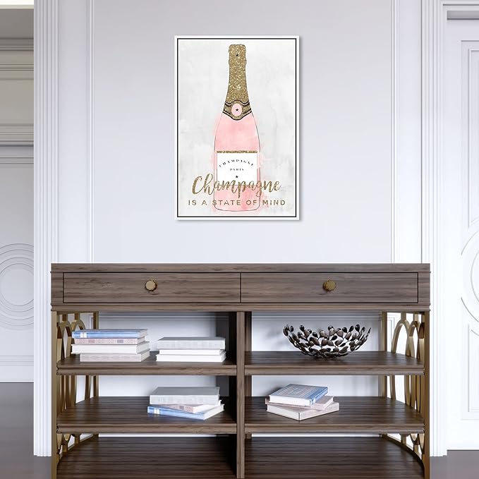 The Oliver Gal Artist Co. Drinks and Spirits Wall Art Framed Canvas Prints 'Champagne Mind Glitter' Champagne