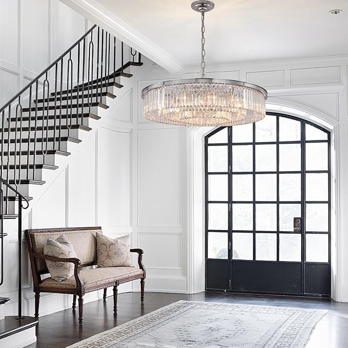 Large Crystal Chandelier Modern Luxury Pendant Ceiling Lights Fixture for Dining Living Room 12-Lights 3-Tier Raindrop Chandeliers Lighting (Chrome, Dia 31 Inch)