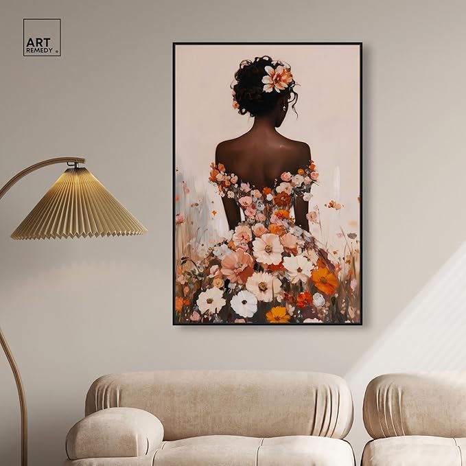 Autumn Bloom Dress Canvas Print Fashion Wall Decor by Art Remedy, Black Frame, 30 x 45