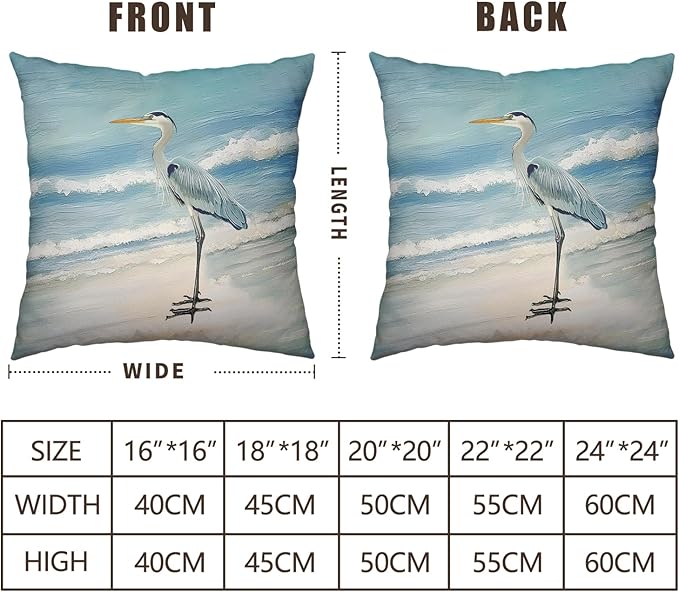 Beach Blue Pillow Covers Nautical Coastal Heron Throw Pillow Covers 20x20 Set of 2 Summer Ocean Bird Decorative Pillow Cases Outdoor Cushion Cover for Bed Sofa Couch Patio