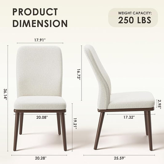 Upholstered Dining Chairs Set of 2, Modern Kitchen Chairs with High Back, Padded Fabric Dining Room Chair with Solid Wood Legs for Restaurant/Cafe/Home, Beige