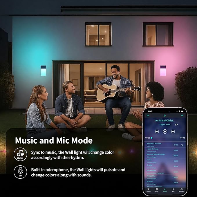Outdoor Wall Lights RGB, 1500LM Smart Exterior Porch Sconces Wall Mounted Lighting, IP65 Waterproof, DIY Lighting for Garden, Garage and Patio - Ideal for Festivals The Christmas and Parties, 2 Pack