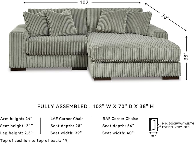 Signature Design by Ashley Lindyn Casual Right-Arm Facing 2-Piece Sectional with Chaise, Reversible Cushions and 4 Throw Pillows, Gray