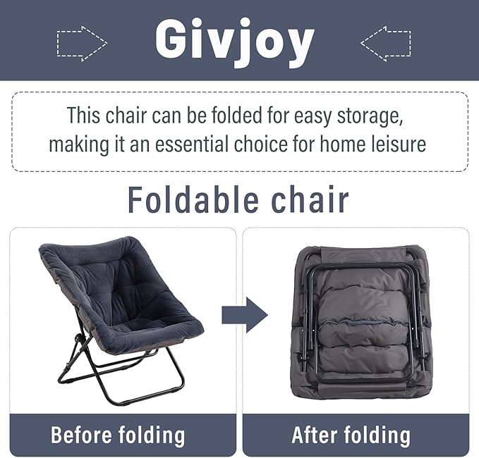 Comfy Folded Chair, Soft Faux Fur Oversized Folding Chair, Flexible Lazy Chair for Kids Girls Teens Adults, Metal Frame Moon Chair for Dorm Rooms, Bedroom, Living Room