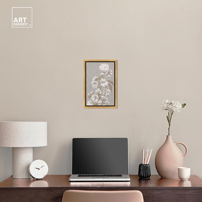 Art Remedy Floral in Classic Fashion Canvas Delicate Farmhouse Wall Art, Gold Frame, 10" x 15"