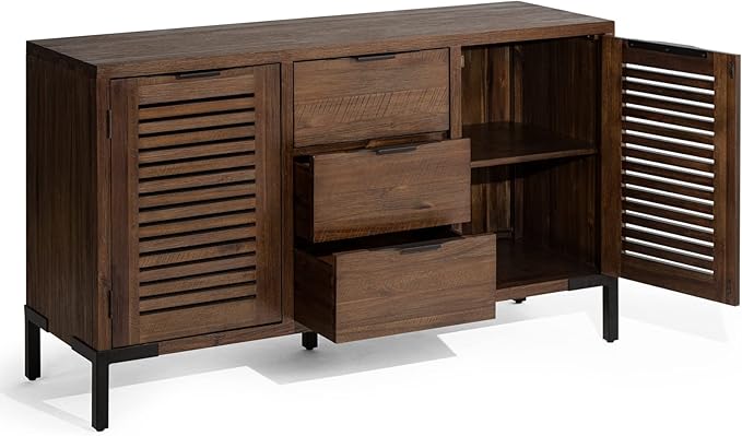 Bme Millie Solid Wood Sideboard Storage Cabinet with Storage, Pre-Assembled with 3 Drawers & 2 Doors, Adjustable Shelves