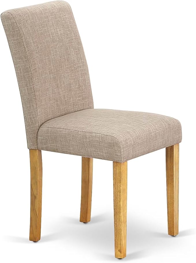 East West Furniture ANAB5-OAK-04 5 Piece Dining Table Set for 4 Includes a Round Kitchen Table with Pedestal and 4 Light Tan Linen Fabric Parson Dining Chairs, 36x36 Inch, Oak