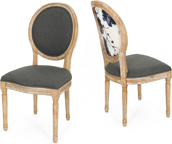 Christopher Knight Home Reed Upholstered Farmhouse Dining Chairs, Print and Dark Gray (Set of 2)