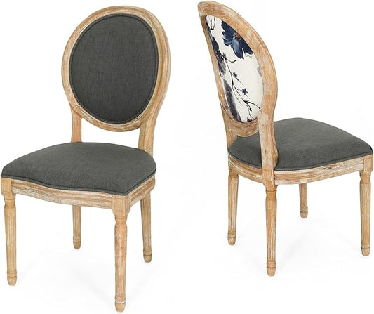 Christopher Knight Home Reed Upholstered Farmhouse Dining Chairs, Print and Dark Gray (Set of 2)