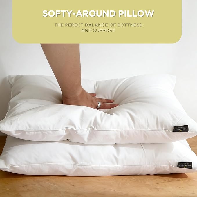 Farm to Home Feather and Down Pillows, 100% Organic Cotton Cover Pillows, Luxury Hotel Collection Bed Pillows for Sleeping, 20" x 36" King Size Set of 2