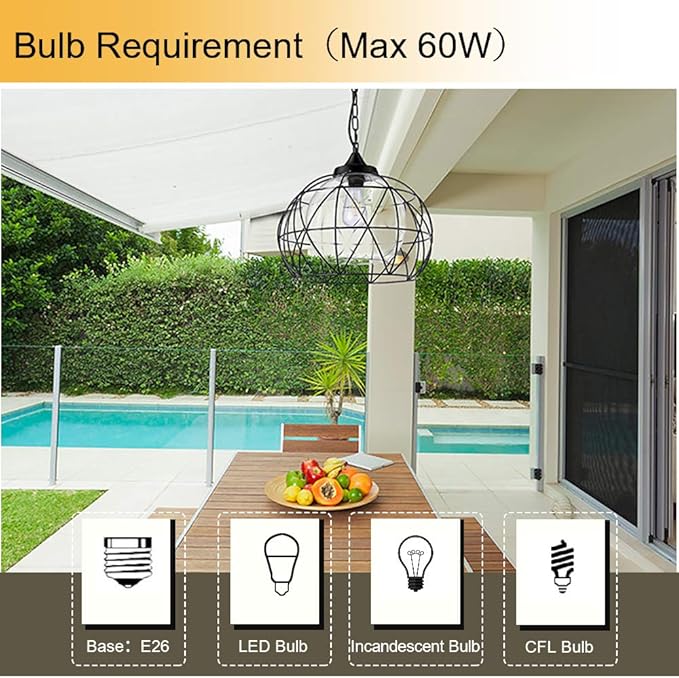 Wellmet Outdoor Pendant Light for Porch, Black Exterior Hanging Porch Light Fixtures, Modern Outdoor Chandelier Adjustable Outside Pendant Lantern for Entrance Balcony, Bar, Hallway, Entryway, Foyer