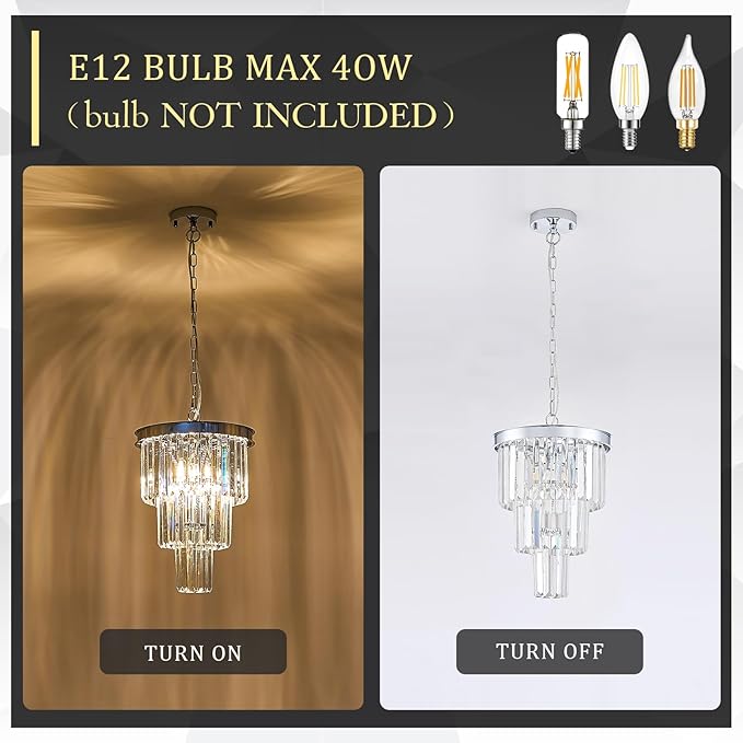 3 Pack Chrome Crystal Pendant Light, Modern 3 Tiers K9 Crystal Chandelier Mini Ceiling Pendant Light Fixture for Kitchen Island Dining Room Hallway Bedroom Closet