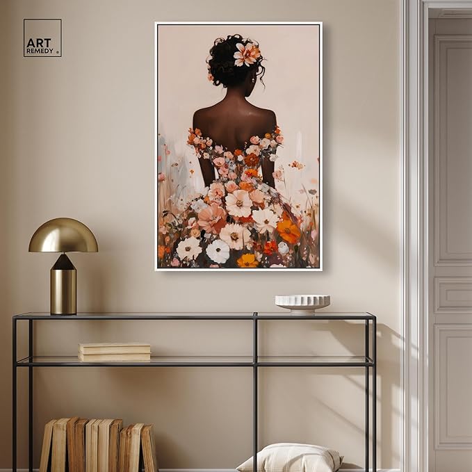 Autumn Bloom Dress Canvas Print Fashion Wall Decor by Art Remedy, White Frame, 24 x 36