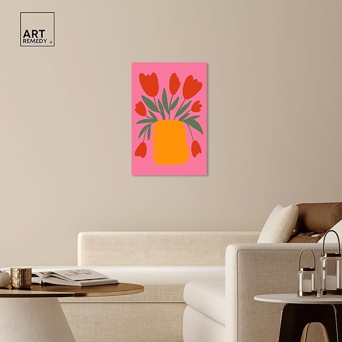Art Remedy Bright Romantic Tulips Canvas Boho Colorful Wall Art, Gallery Wrapped, 24" x 36"