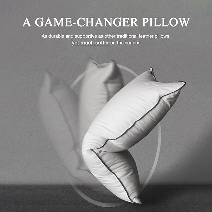 DWR Goose Feather Down Core Pillow Surrounded by Polyester 2 Pack, 100% Organic Cotton Covered, Medium Support, King Size Bed Pillow Inserts(20x36, Set of 2)