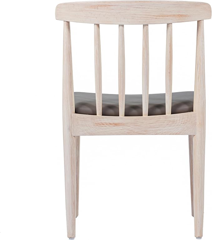 Flash Furniture Chester Solid Wood Dining Chair, Commercial Grade Restaurant Chair with Curved Spindle Backrest and Vinyl Padded Seat, Set of 2, Antique White/Beige
