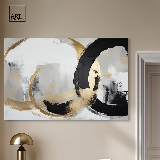 Art Remedy Another Dimension Canvas Modern Black White Abstract Wall Art, Gallery Wrapped, 54" x 36"
