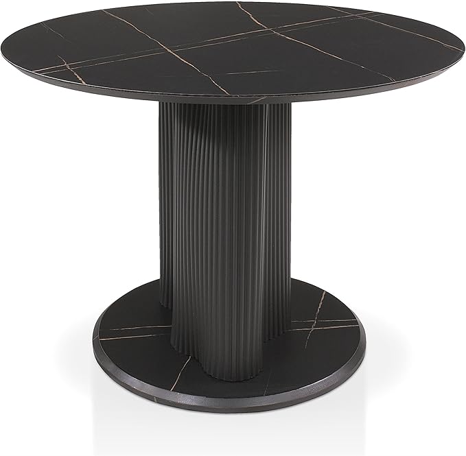 Homes: Inside + Out Elara Modern 39-inch Round Dining Table with Fluted Pedestal Base, Seats up to 4, for Home Kitchen, Living Room, Black