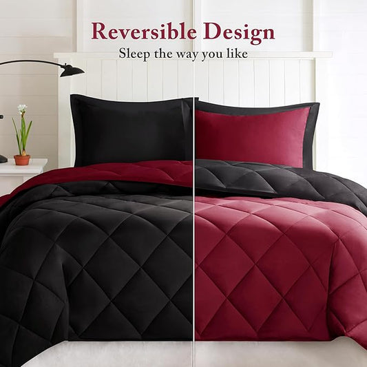 Madison Park Comforter Set, Reversible Down Alternative All Season Microfiber Bedding, 3M Scotchgard Stain Release, King/Cal King Dorm Comforter, Red/Black