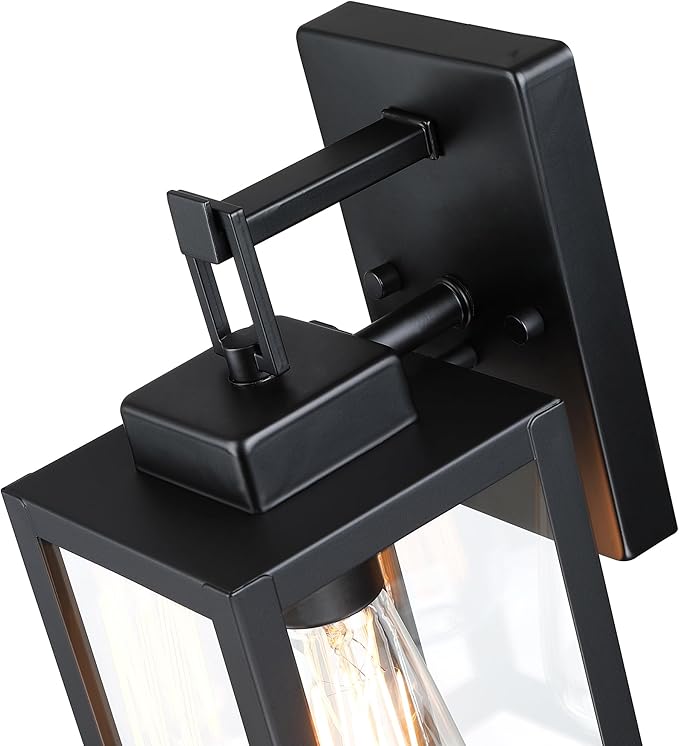 12” Black Wall Sconce Lights-12 Inch Outdoor Wall Light,Exterior Sconce Steel and Glass Outdoor Porch Light, Black Lantern for Front Porch Garage Balcony