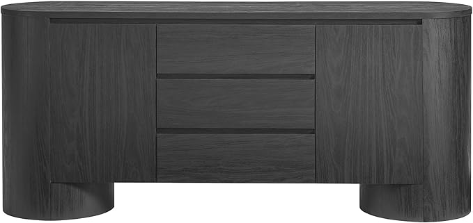 Modway Duval Oval Wood Grain 71 Inch Sideboard with Doors and Drawers in Black